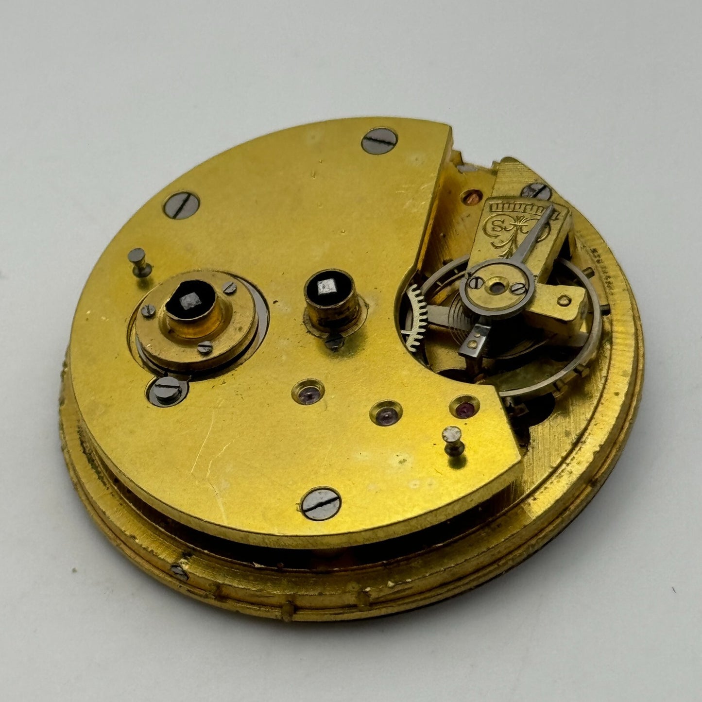 46.4mm Antique H Stone Leeds Balance Ok Key Wound Pocket Watch Movement PARTS