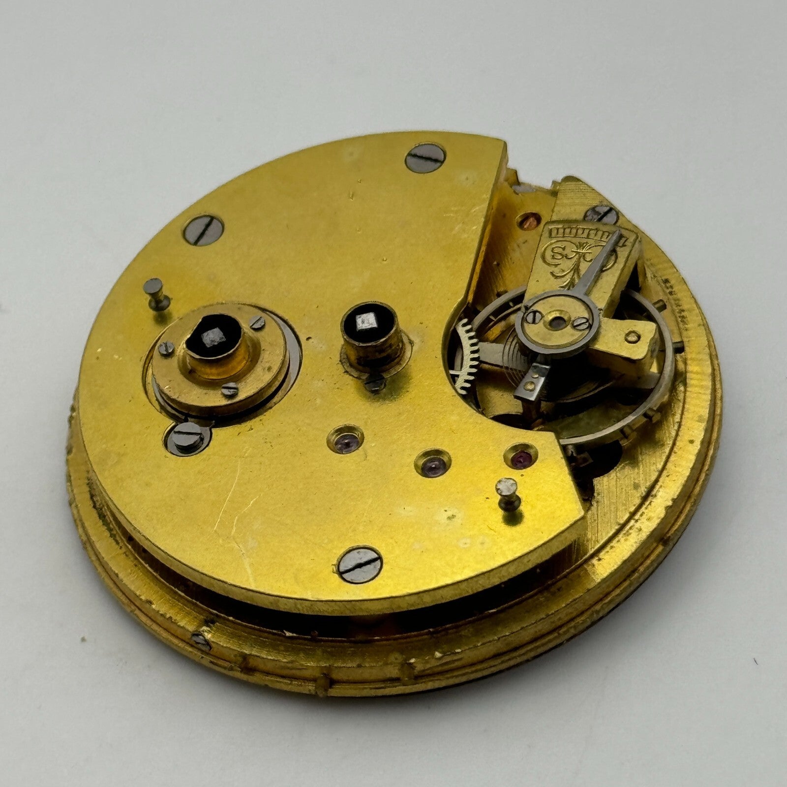 46.4mm Antique H Stone Leeds Balance Ok Key Wound Pocket Watch Movement PARTS
