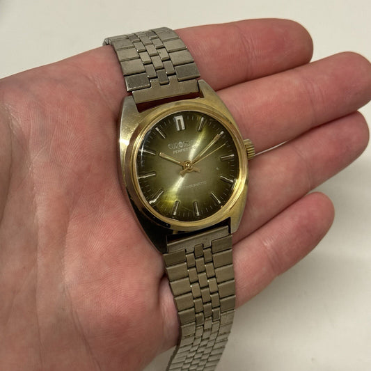 34mm WORKING Vintage Ladies Eurosonic Perfectime Amazing Green Dial 8.2 In Watch