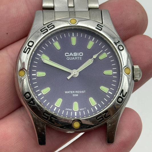 40mm Men’s Working Casio MTP-1243 Water Resist 50M Purple Dial Watch New Battery