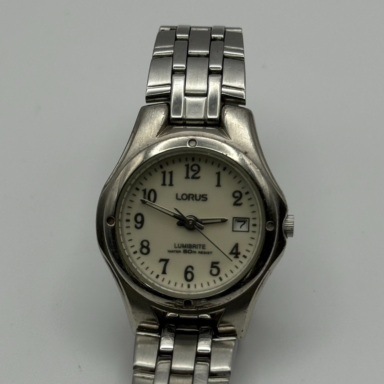 Lorus Lumibrite Ladies Quartz Watch Date Dial Silver Tone Bracelet Working 25mm