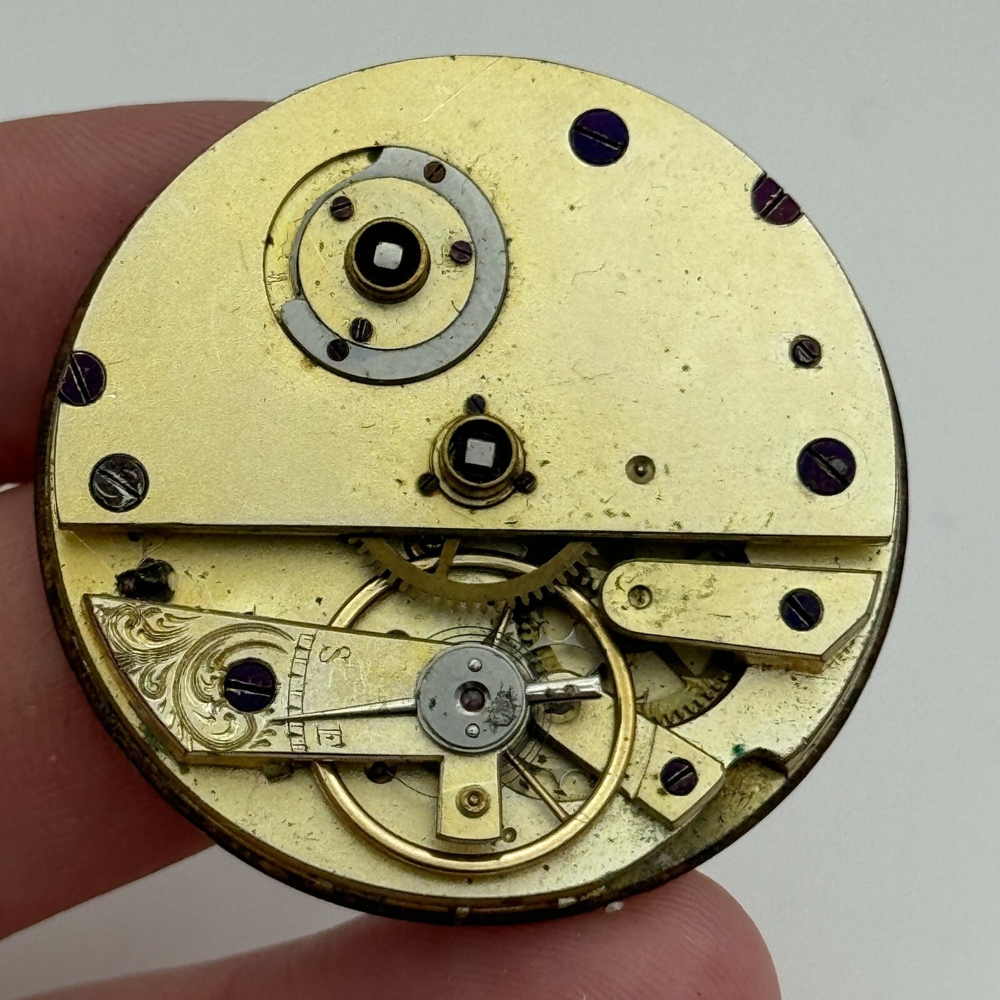 41.8mm Antique Unidentified Key Wound Pocket Watch Movement Dial Hands PARTS