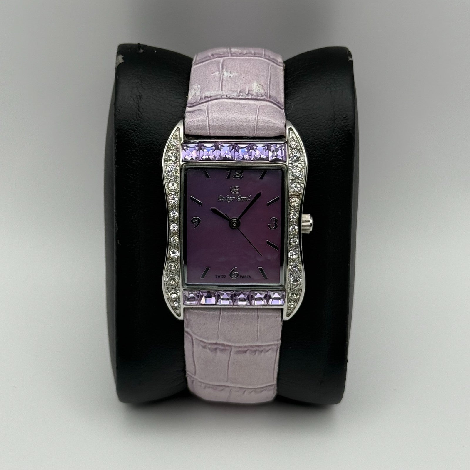 Oskar Emil Ladies Swiss Quartz Watch Crystal Bezel Leather Strap Working 25mm