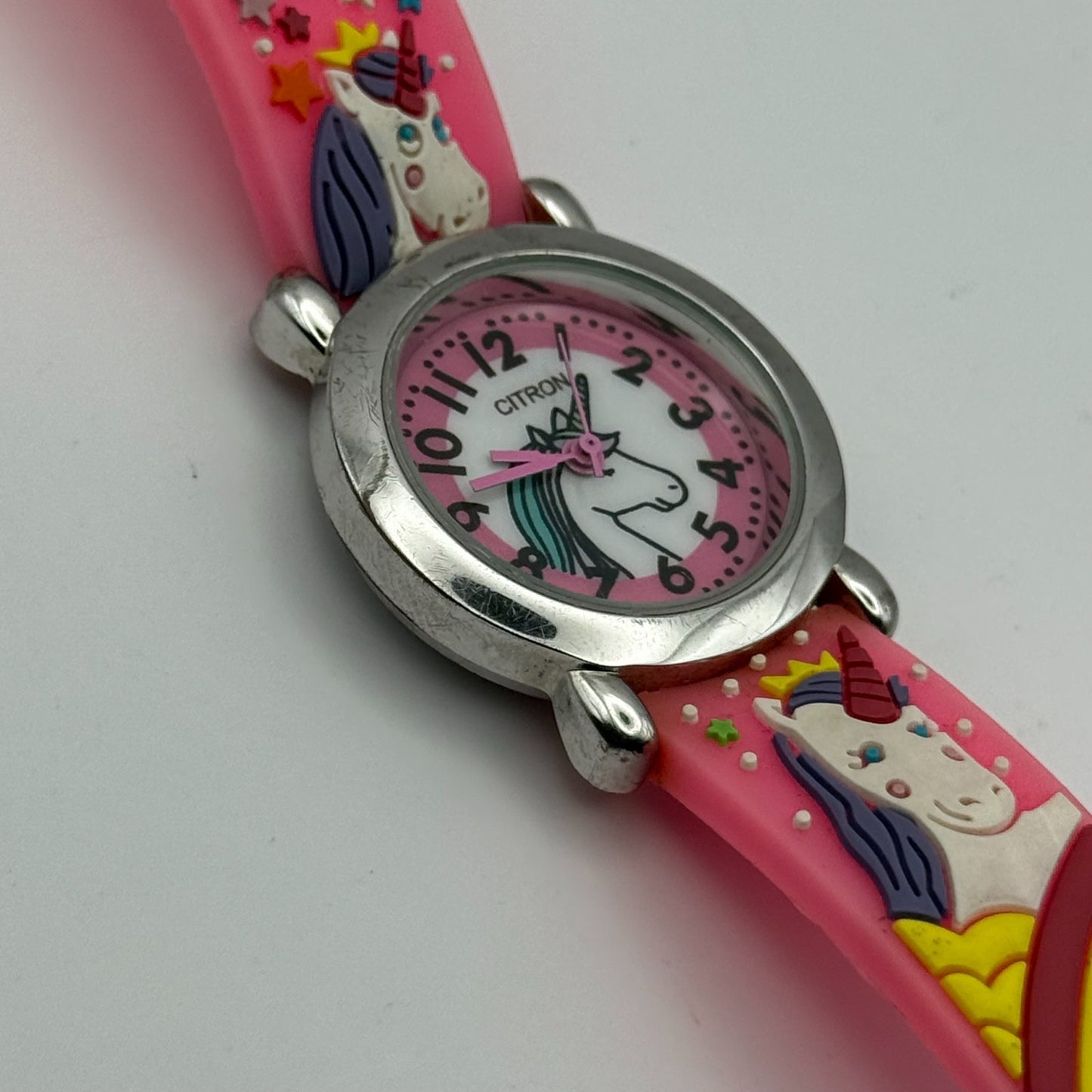 Citron Kids Quartz Watch Unicorn Print Strap Pink Dial Working 27mm New Battery
