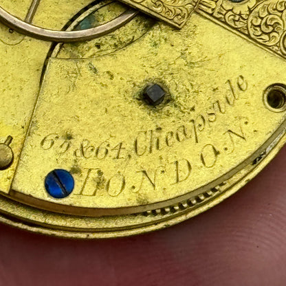 36mm John Bennett Cheapside London Antique Key Wound Pocket Watch Movement PARTS