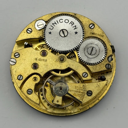 Unicorn Pocket Watch Movement Open Face 15 Jewels Swiss Parts Repair 41.1mm