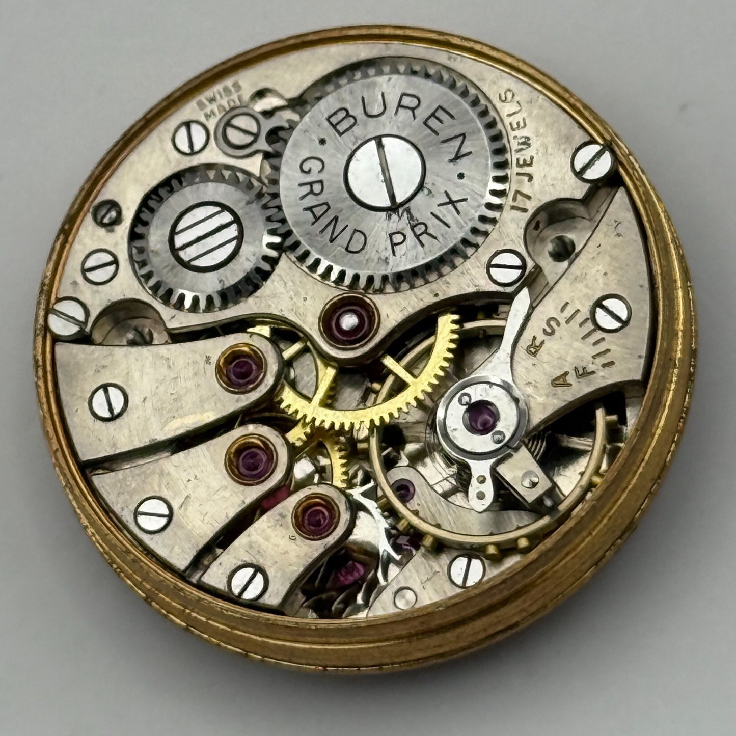 Buren 410 Grand Prix Watch Movement Manual Wind Vintage Parts Repair 25.1mm