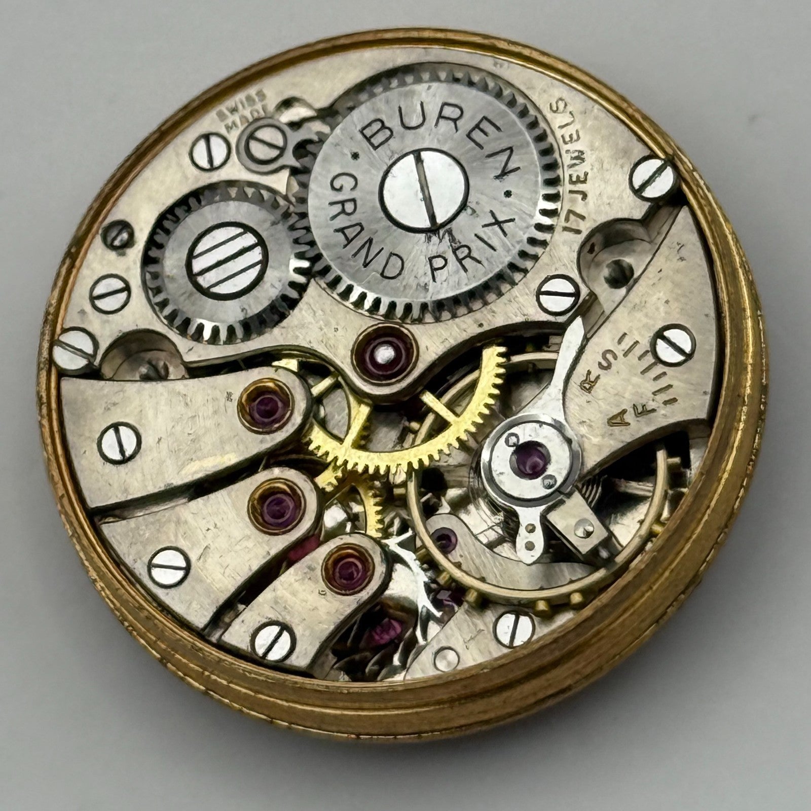Buren 410 Grand Prix Watch Movement Manual Wind Vintage Parts Repair 25.1mm