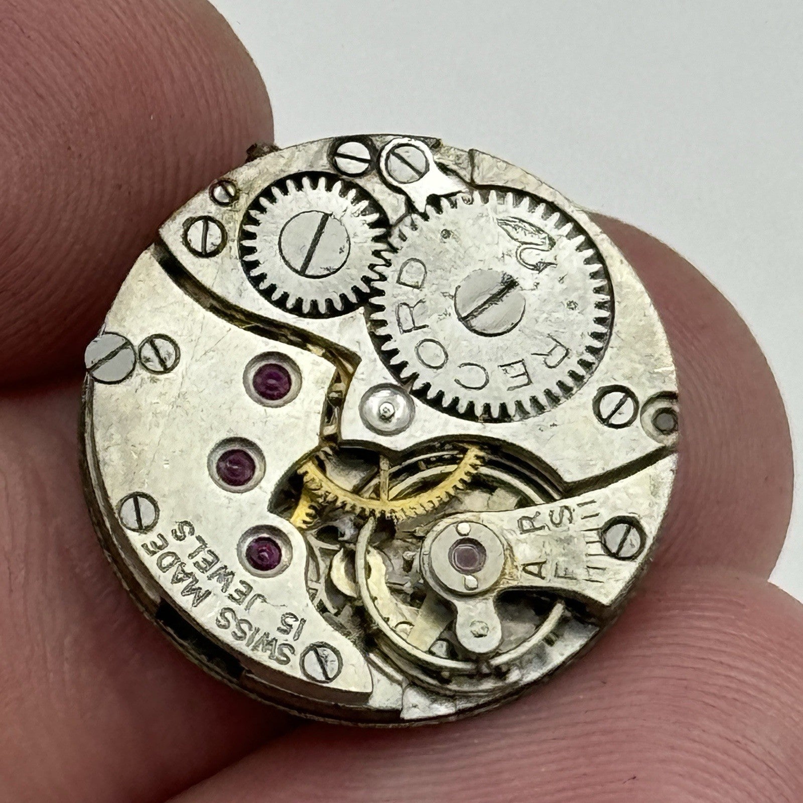 19.6mm Record 15 Jewels Swiss Manual Wind Watch Movement Vintage PARTS SPARES
