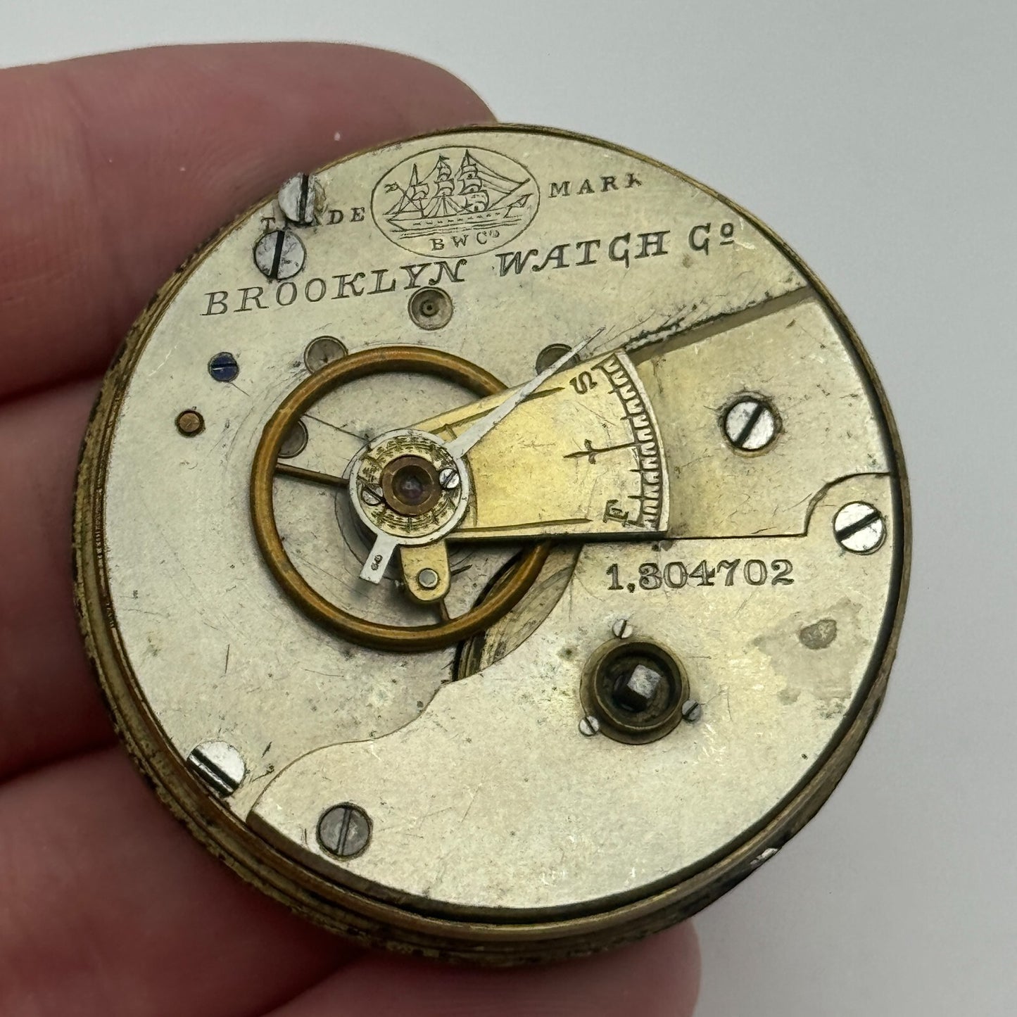 45.8mm Antique Brooklyn Watch Co BWC Key Wound Pocket Watch Movement PARTS