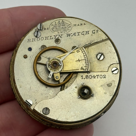 45.8mm Antique Brooklyn Watch Co BWC Key Wound Pocket Watch Movement PARTS