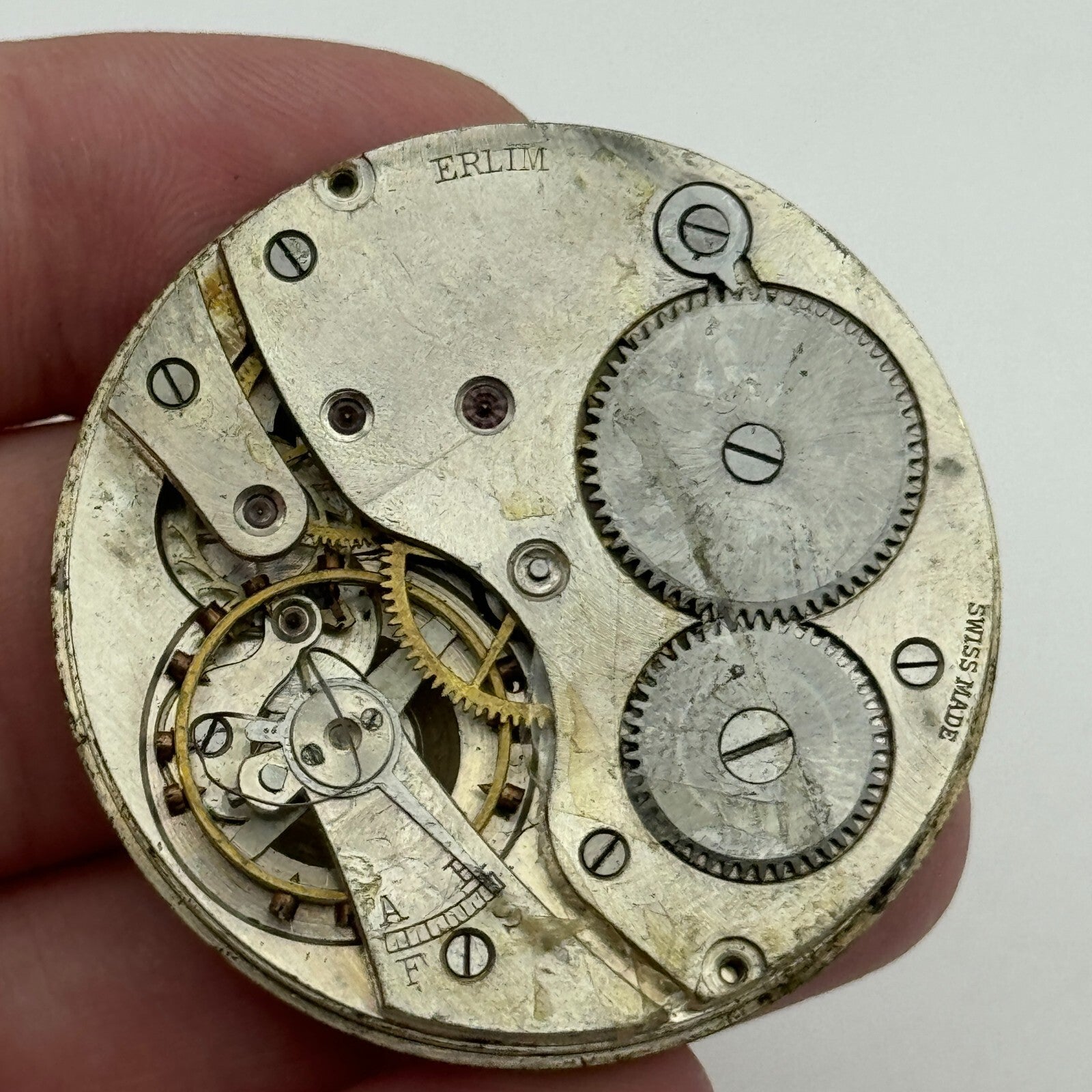 42.9mm Vintage Erlim Swiss Open Face Pocket Watch Movement PARTS REPAIR SPARES