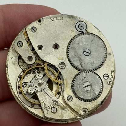 42.9mm Vintage Erlim Swiss Open Face Pocket Watch Movement PARTS REPAIR SPARES