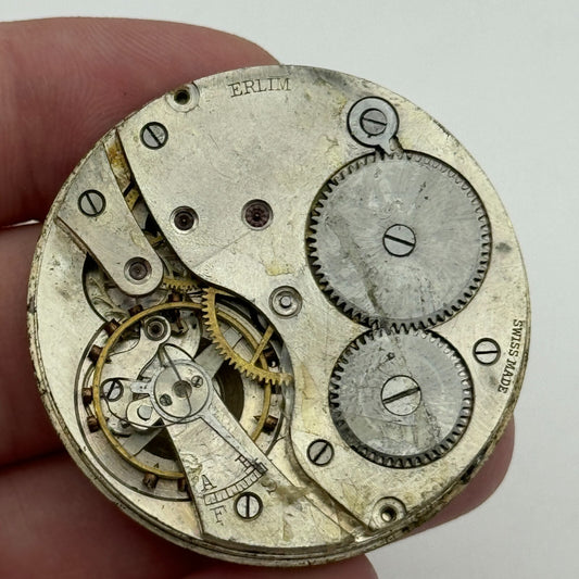 42.9mm Vintage Erlim Swiss Open Face Pocket Watch Movement PARTS REPAIR SPARES