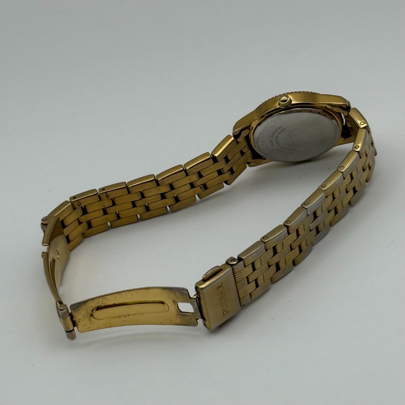 Pulsar Ladies Quartz Watch Crystal Markers Date Gold Tone Bracelet Working 25mm