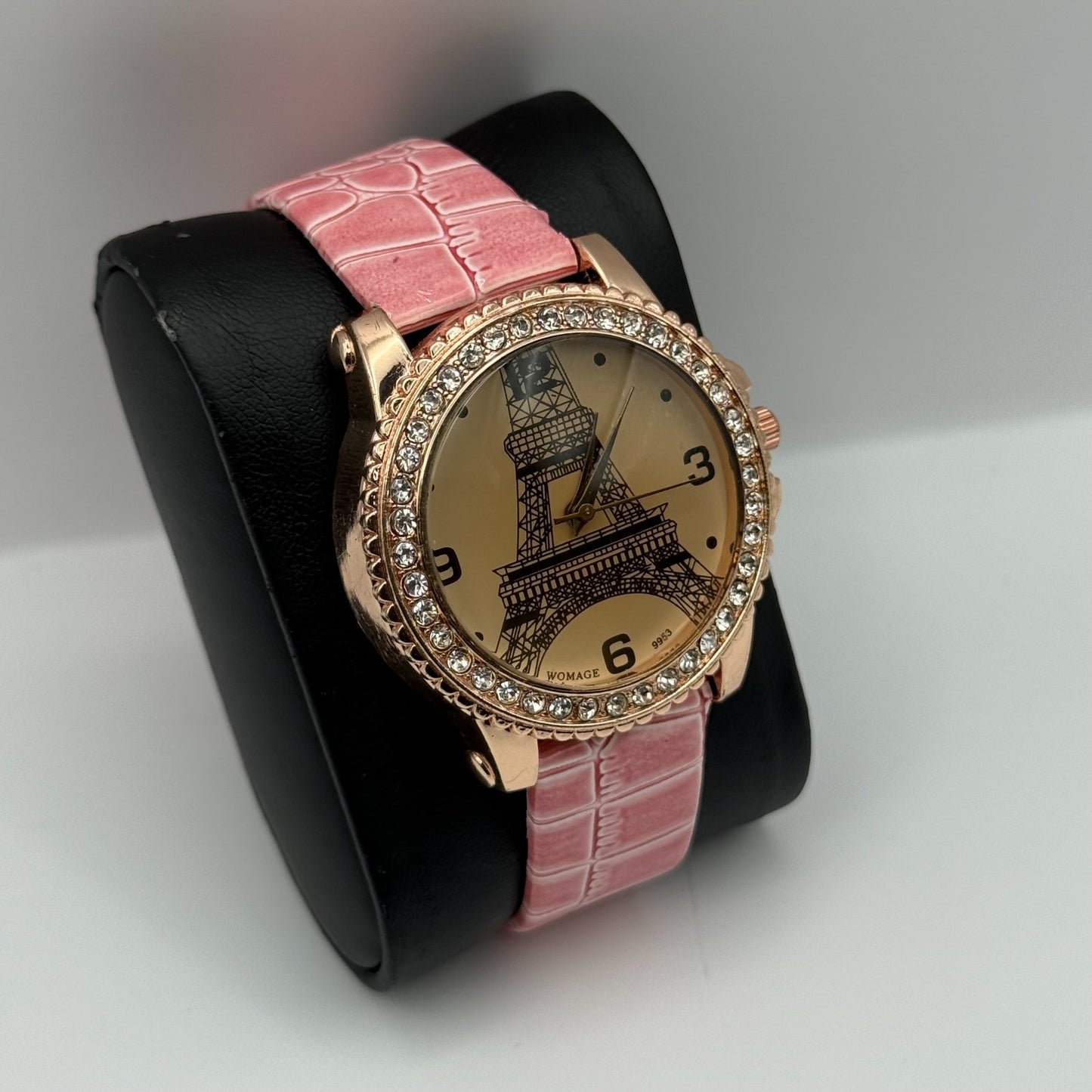 Womage Ladies Quartz Watch Eiffel Tower Design Crystal Accent Working 37mm