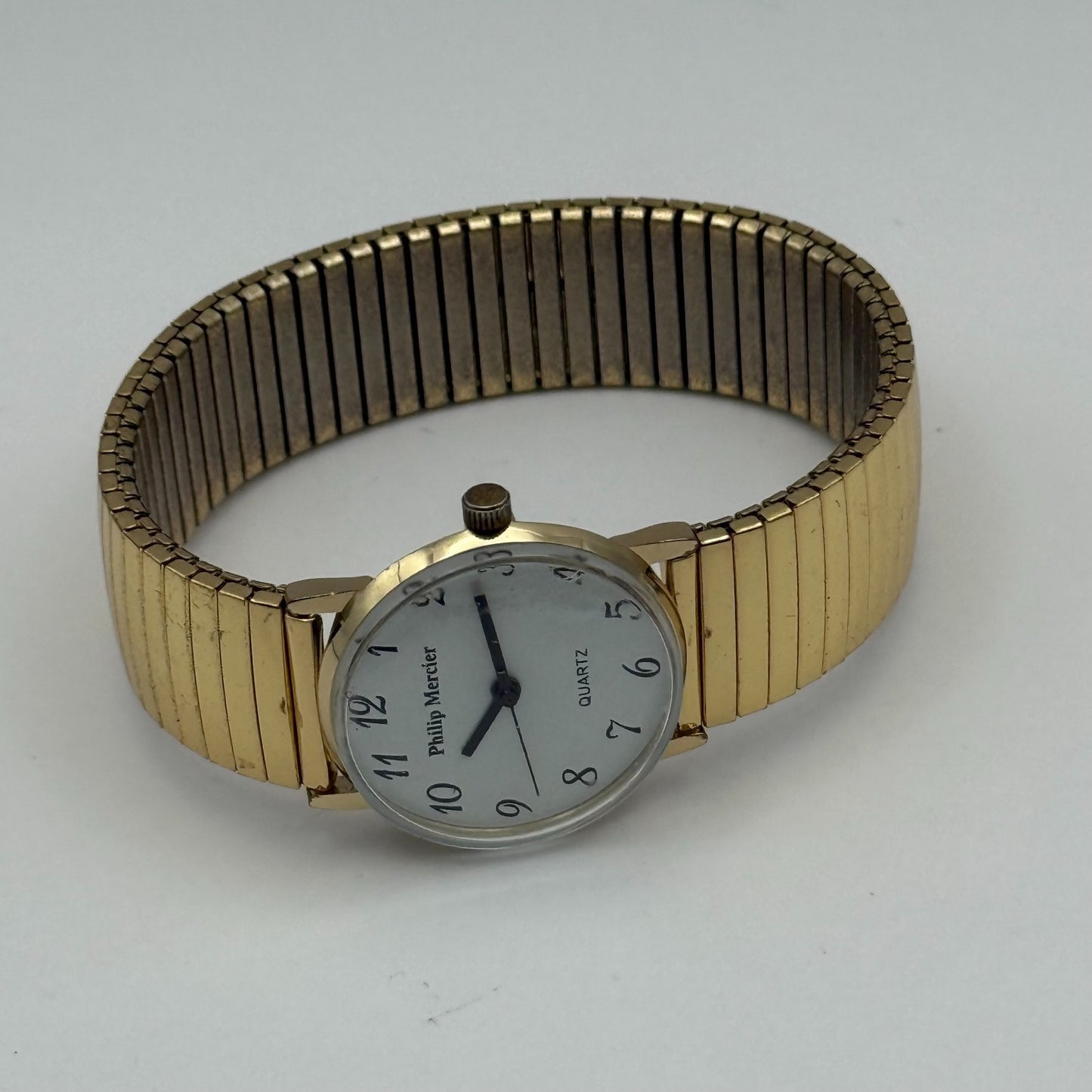 Philip Mercier Ladies Quartz Watch Gold Tone Expandable Band Working 27mm
