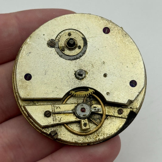47.6mm Antique Unidentified Key Wound Pocket Watch Movement Dial PARTS REPAIR