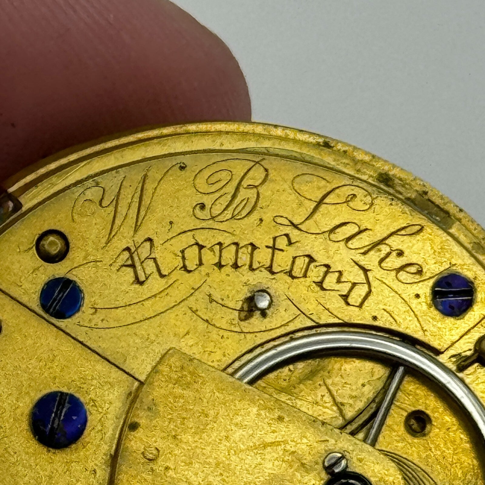 39.7mm W B Lahe Romford Antique English Fusee Pocket Watch Movement PARTS SPARES