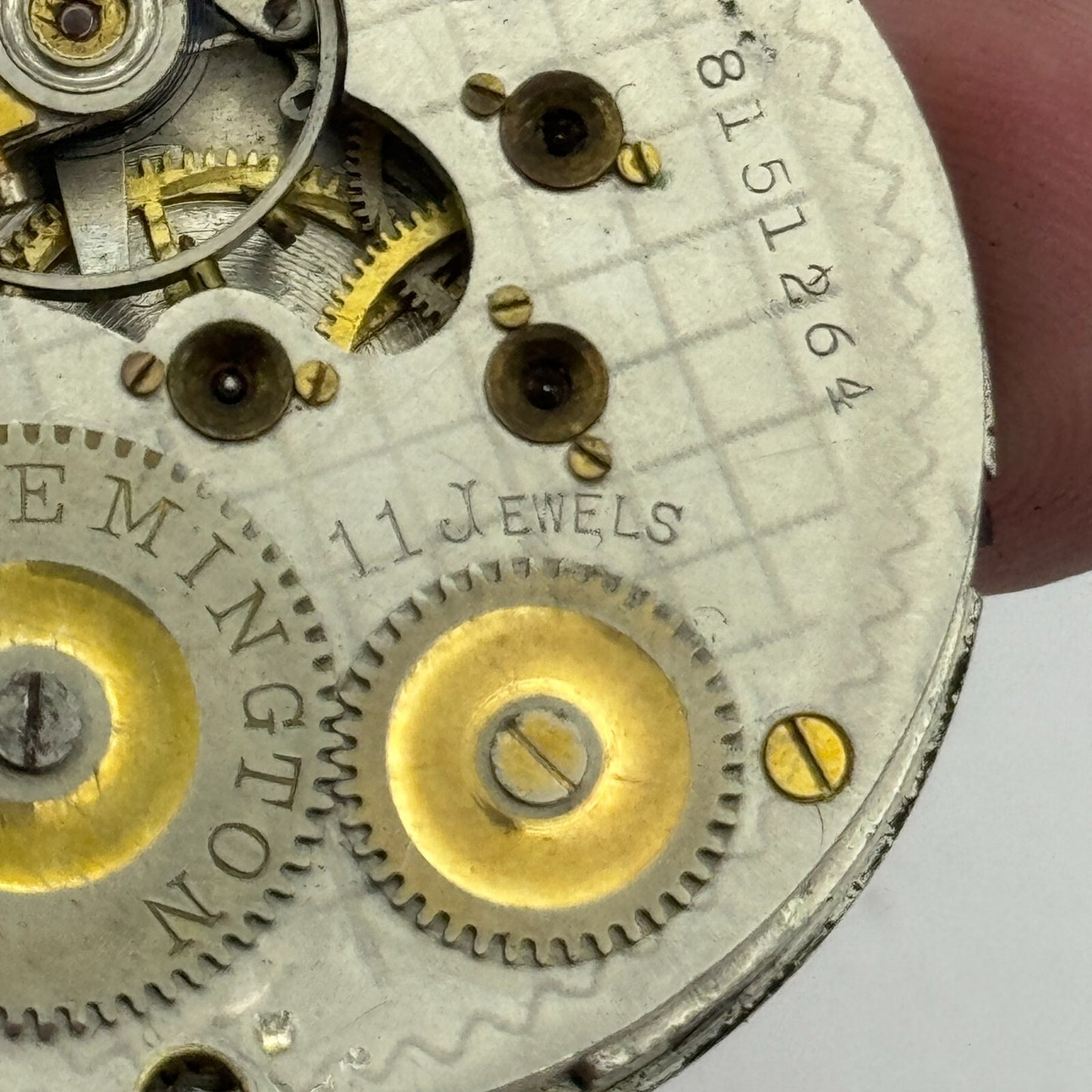 43.1mm Antique Remington USA 11 Jewels Hunter Pocket Watch Movement PARTS SPARES