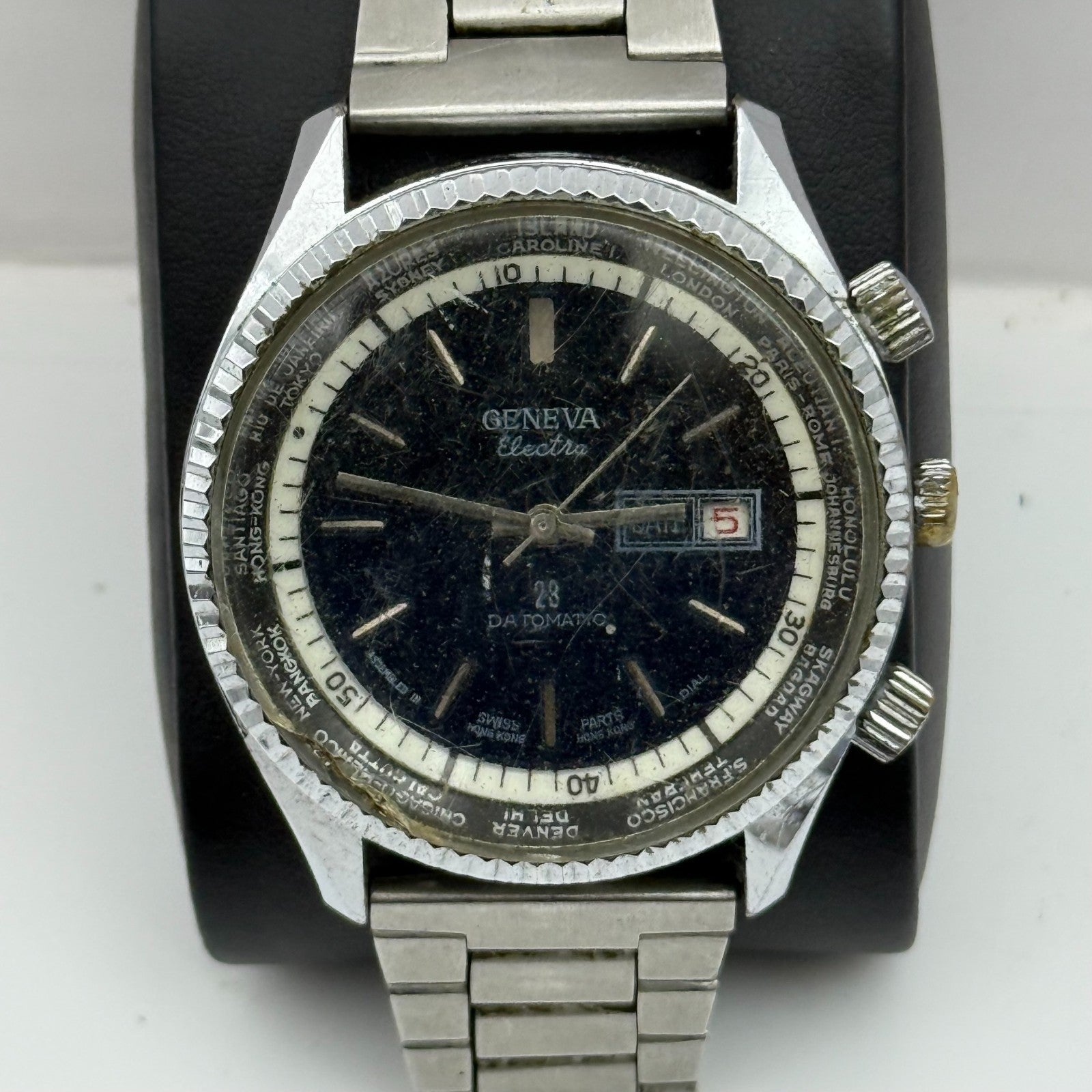 41mm Men’s Vintage Geneva Electra World Time Datomatic ES 55 Manual PARTS REPAIR