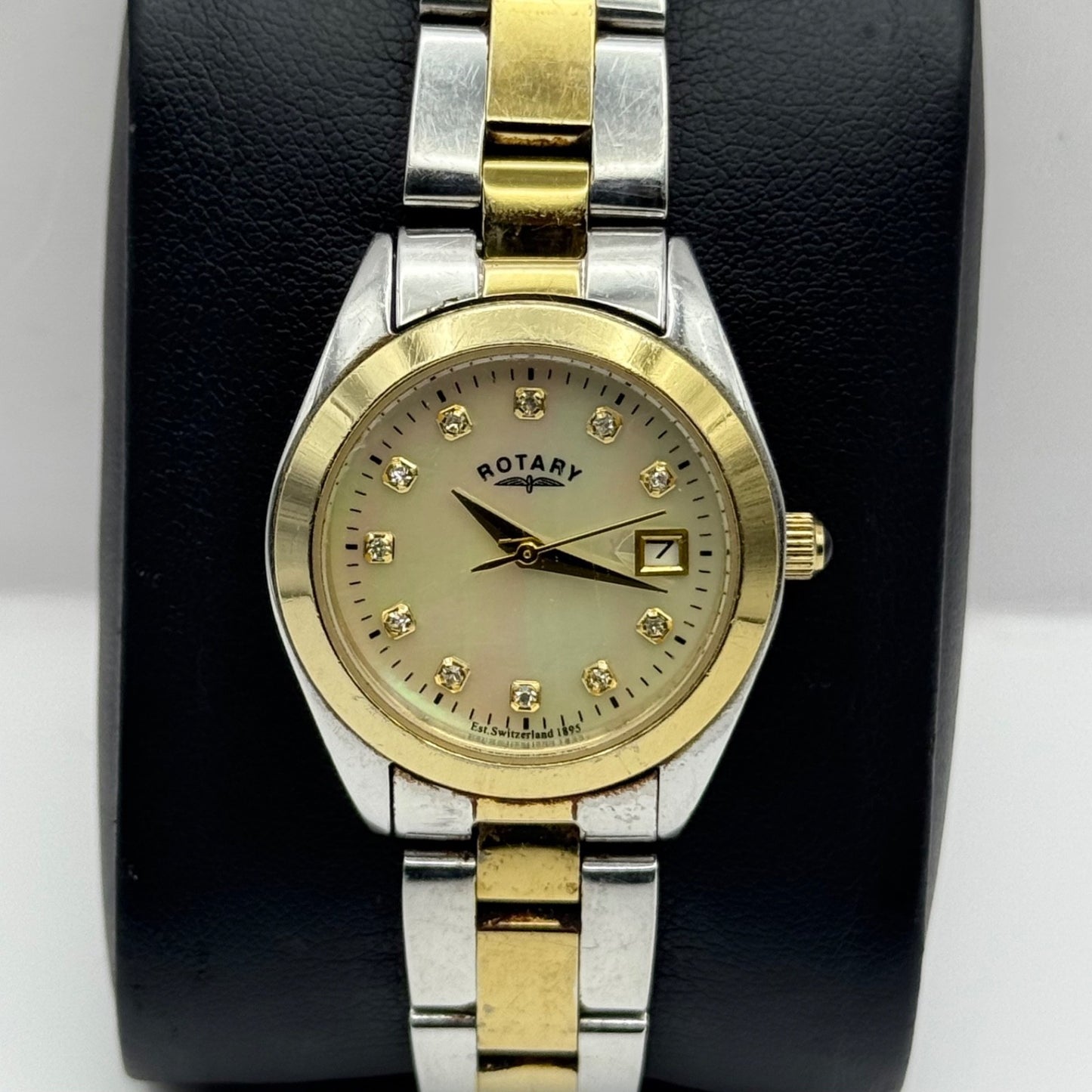Rotary Ladies Watch Two Tone Mother Of Pearl Date Dial 27mm Working LB03499/401
