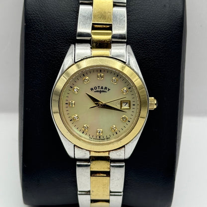 Rotary Ladies Watch Two Tone Mother Of Pearl Date Dial 27mm Working LB03499/401