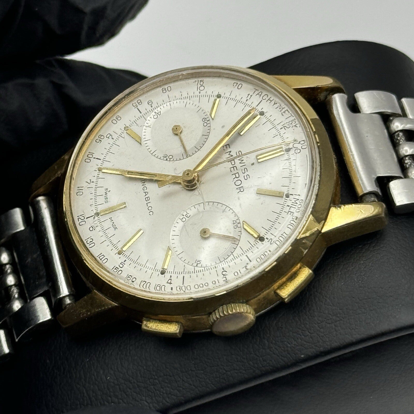Vintage Swiss Emperor Valjoux 7730 Chronograph Watch Ollech & Wajs TO RESTORE