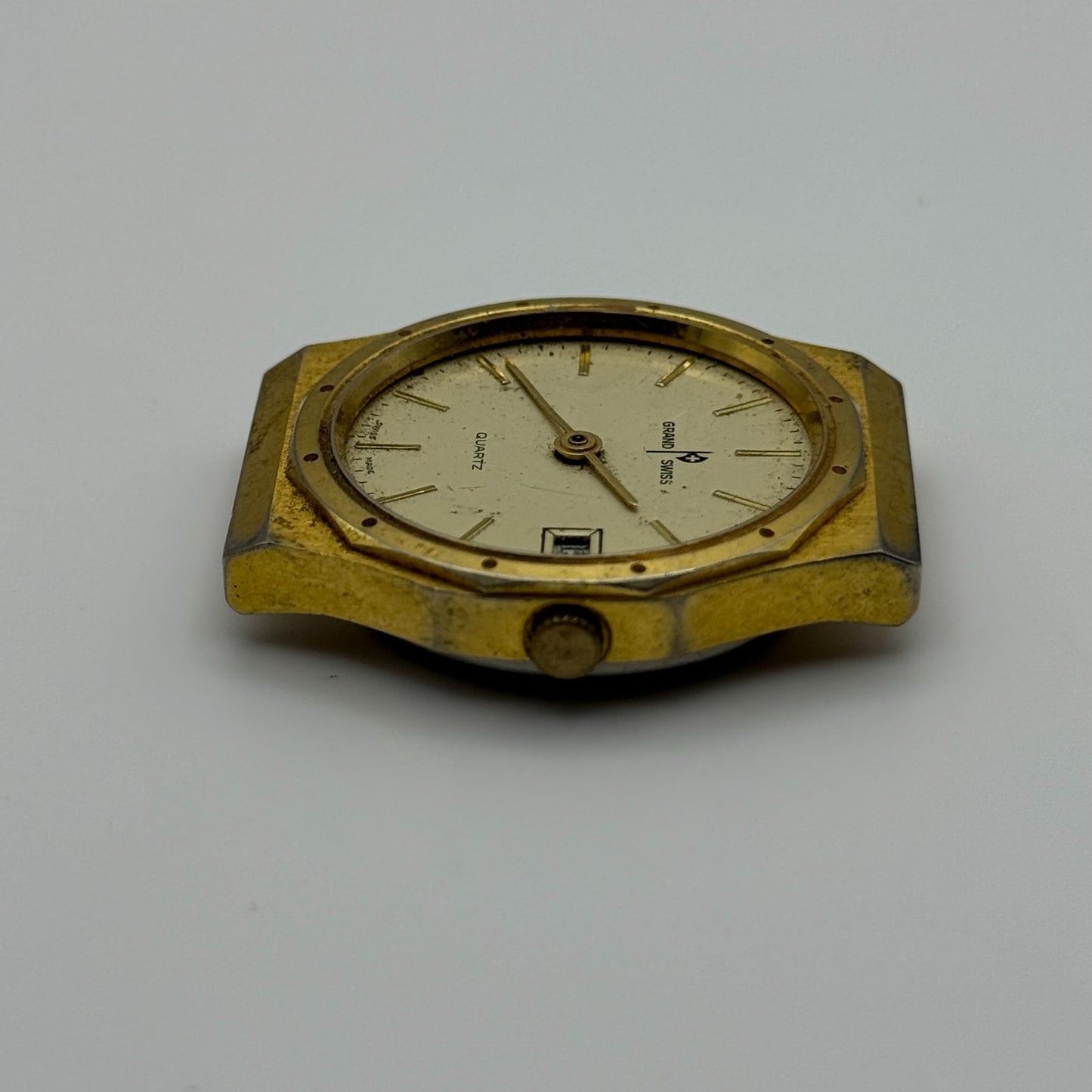 EB 870.111 Grand Swiss Quartz Watch Gold Tone Date 33mm UNTESTED PARTS REPAIR