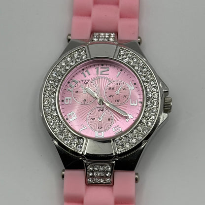 Eve Mon Crois Ladies Quartz Watch Pink Dial Crystal Accents Japan Working 36mm