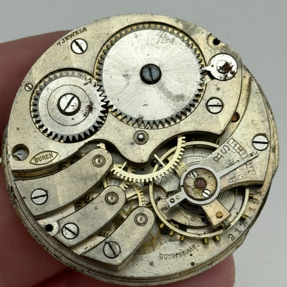 43mm Buren 7 Jewels Sub Seconds Swiss Vintage Hunter Pocket Watch Movement PARTS
