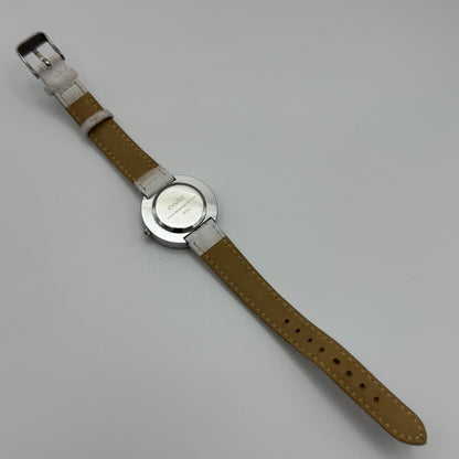Evoke Ladies Quartz Watch Silver Dial Glitter Bezel White Strap Working 30mm