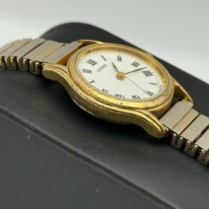 Citizen Ladies Quartz Watch White Dial Two Tone Stretch Band Japan Working 23mm