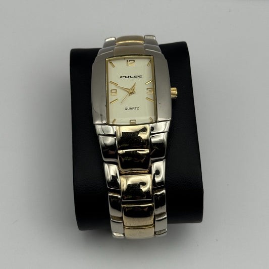 Pulse Tiempo Ladies Quartz Watch Two Tone Bracelet Japan Working 27mm 7.5 Inches