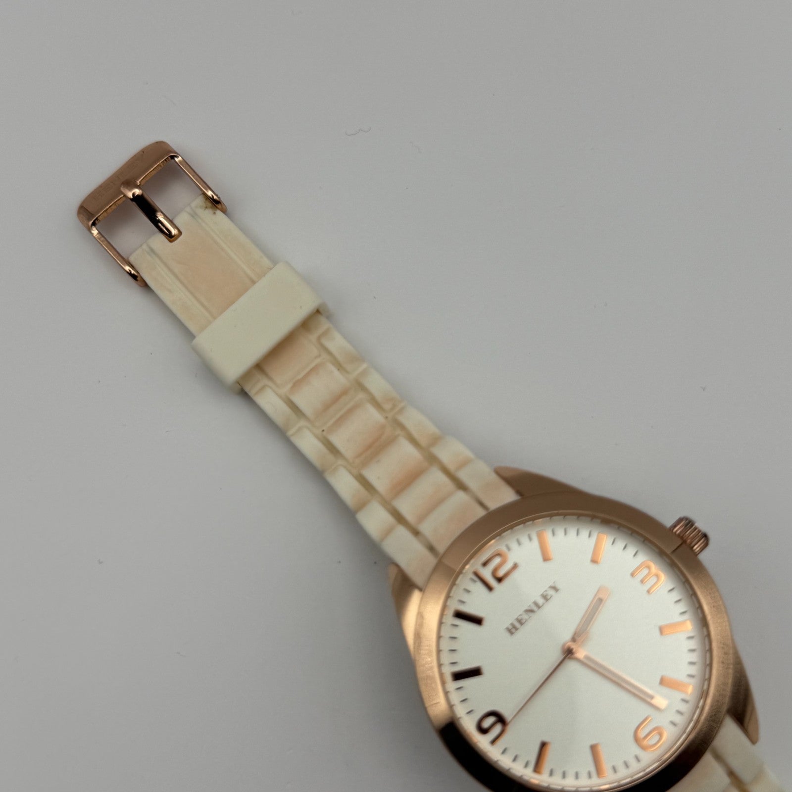 Henley Ladies Quartz Watch White Dial Rose Gold Tone Case Japan Working 40mm