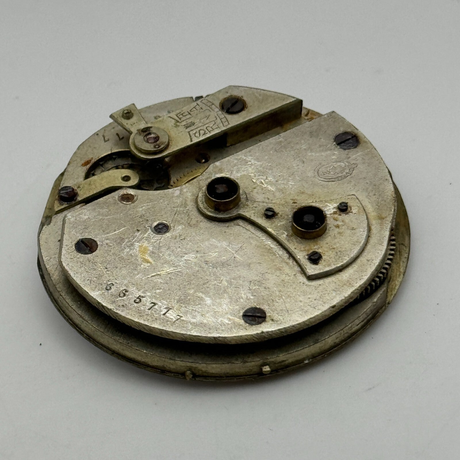 45mm Antique Unidentified Key Wound Partial Pocket Watch Movement PARTS REPAIR