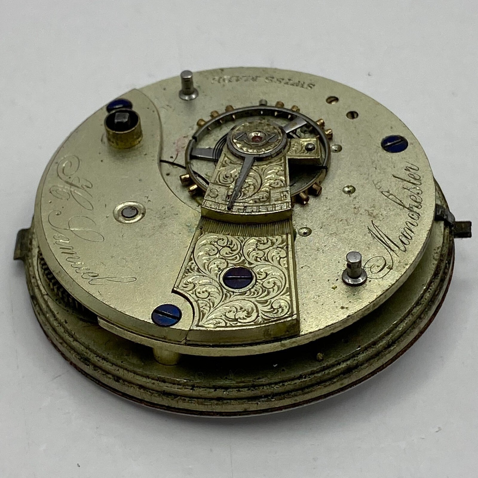 46.9mm Antique H Samuel Manchester Key Wound Swiss Pocket Watch Movement PARTS