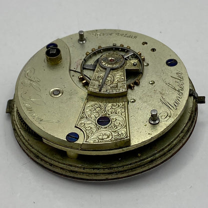 46.9mm Antique H Samuel Manchester Key Wound Swiss Pocket Watch Movement PARTS