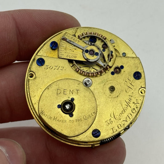 41.2mm Key Wound Dent 33 Cockspur Street London Pocket Watch Movement To Restore