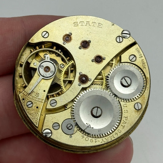 43mm Antique State US PAT.24MAY-1904 Swiss Hunter Pocket Watch Movement PARTS