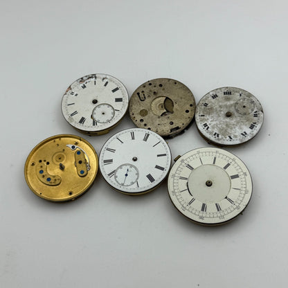Bundle Of 6 Mixed Antique / Vintage Pocket Watch Movements PARTS REPAIR SPARES