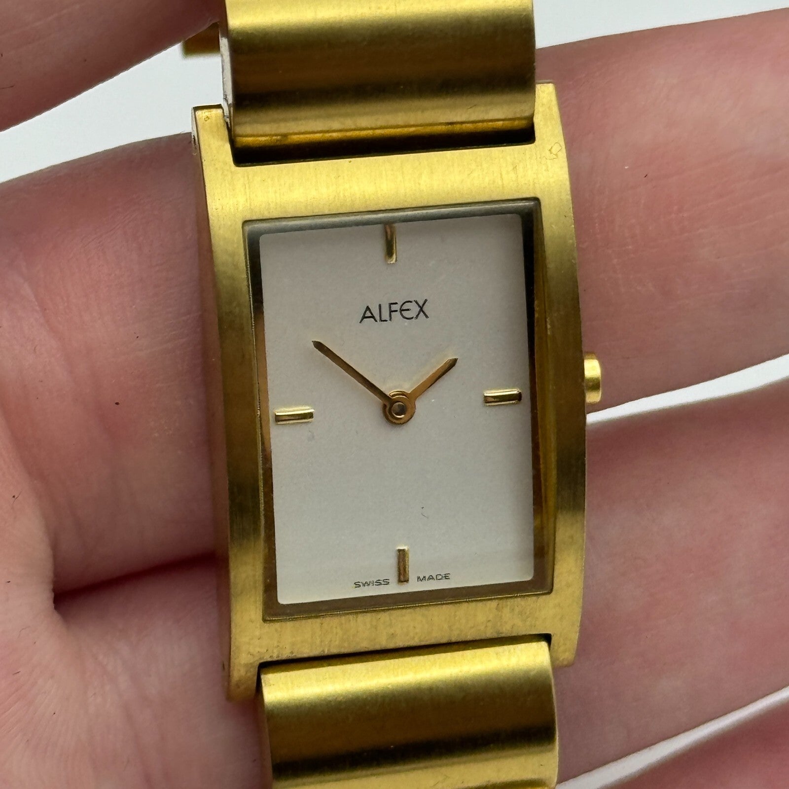 19mm Working Alfex 5301-R-D Plum Design Gold Plated Vintage Quartz Watch 6 Inch