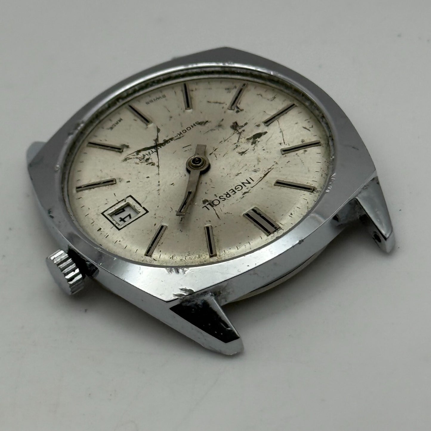 34mm Men’s Vintage Ingersoll Ronda RL 1215-21 Date Dial Swiss Watch PARTS REPAIR