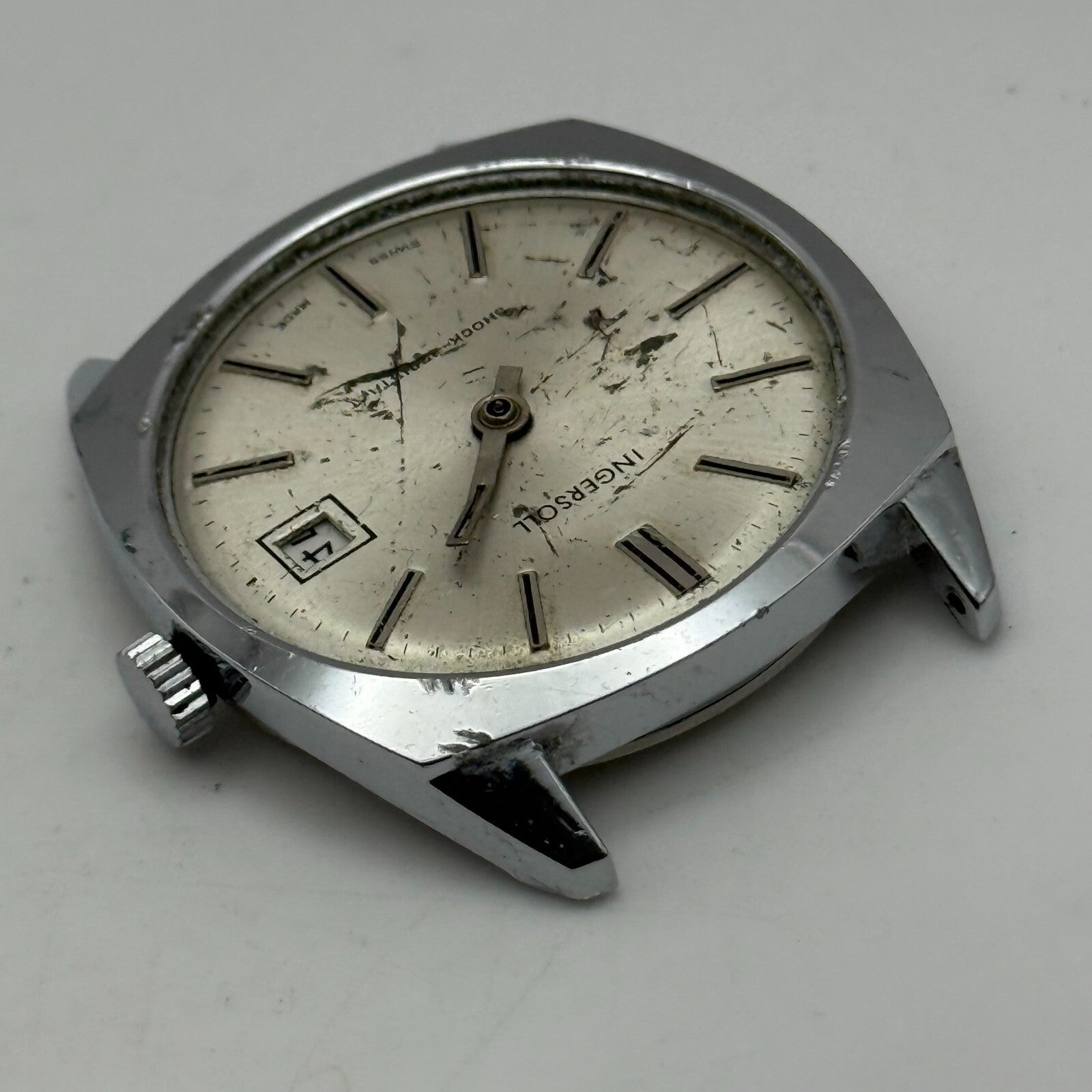 34mm Men’s Vintage Ingersoll Ronda RL 1215-21 Date Dial Swiss Watch PARTS REPAIR