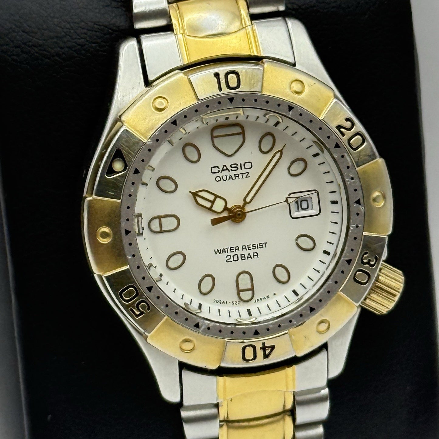 31mm Working Vintage Rare Casio LD-721 Two Tone Date 20Bar Quartz Watch 6 Inches