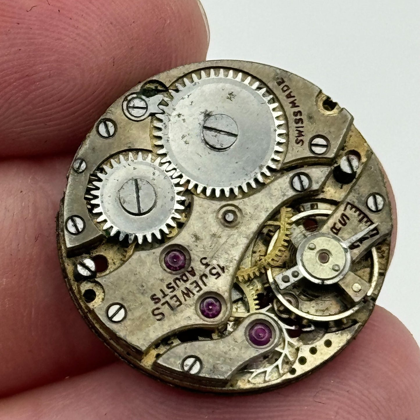 25.8mm AS 340 A Schild Watch Movement And Art Deco Tank Case 15 Jewels PARTS