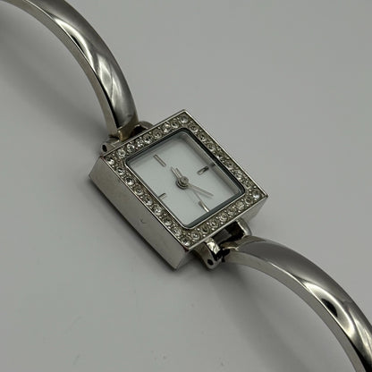 Avon Ladies Quartz Watch Square White Dial Silver Tone Bracelet Working 21mm