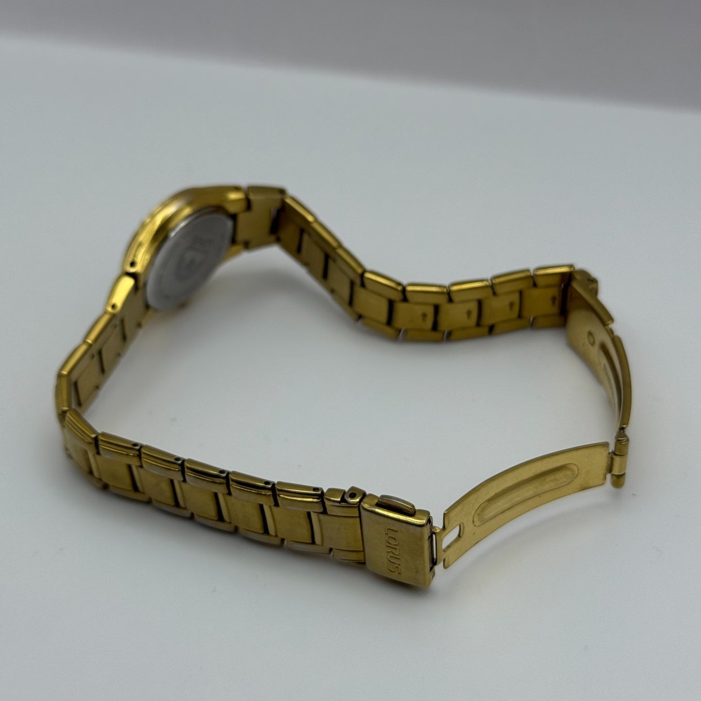 Lorus Ladies Quartz Watch Date Dial Gold Tone Bracelet Japan 24mm PARTS REPAIR