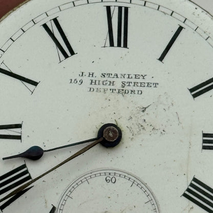 41.1mm J H Stanley Deptford Balance Intact Key Wound Pocket Watch Movement PARTS
