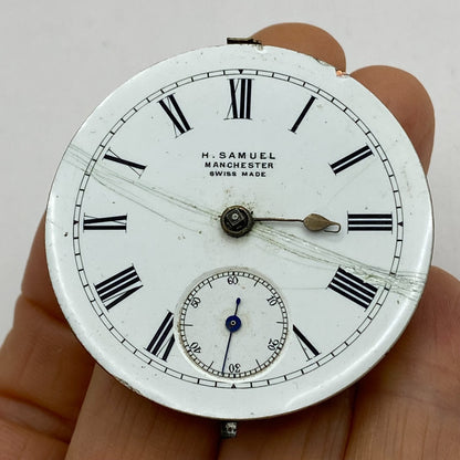 46.9mm Antique H Samuel Manchester Key Wound Swiss Pocket Watch Movement PARTS